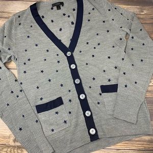 J Crew gray with navy star cardigan NWOT Small